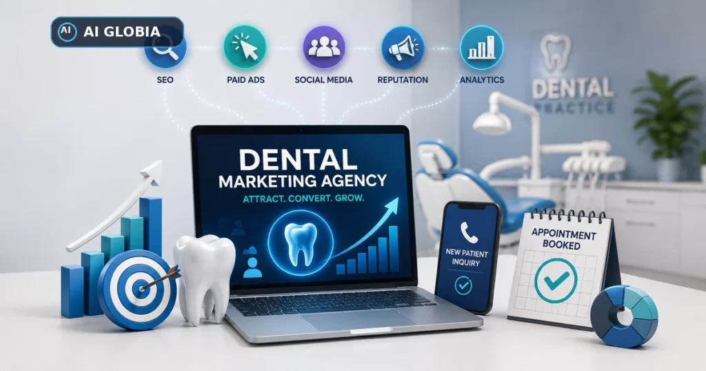 Dental marketing agency strategy connecting patient search, lead generation, booking, and dental practice growth